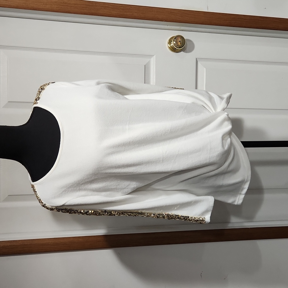 White Sweater with Gold Sequin Sleeves